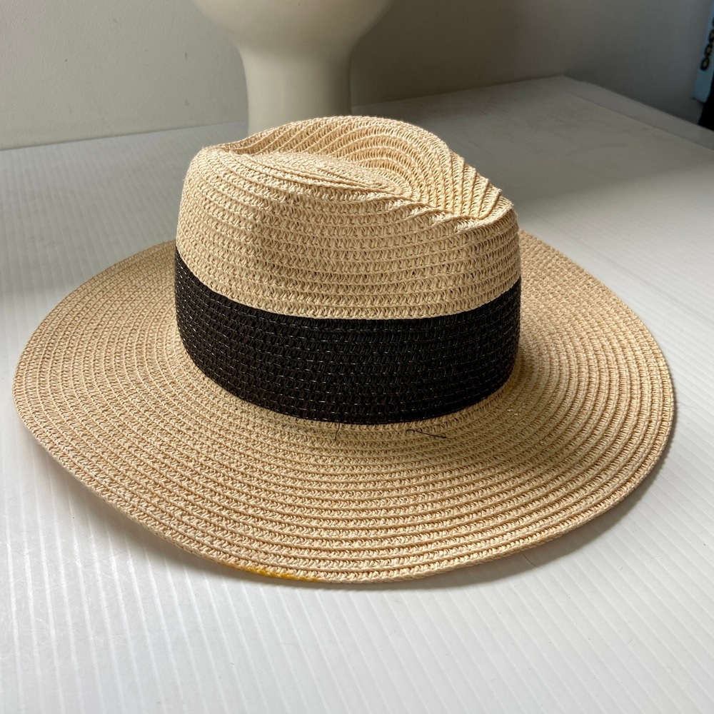 Aldo Natural Straw Sun Hat‎ Black Band Womens Small Medium